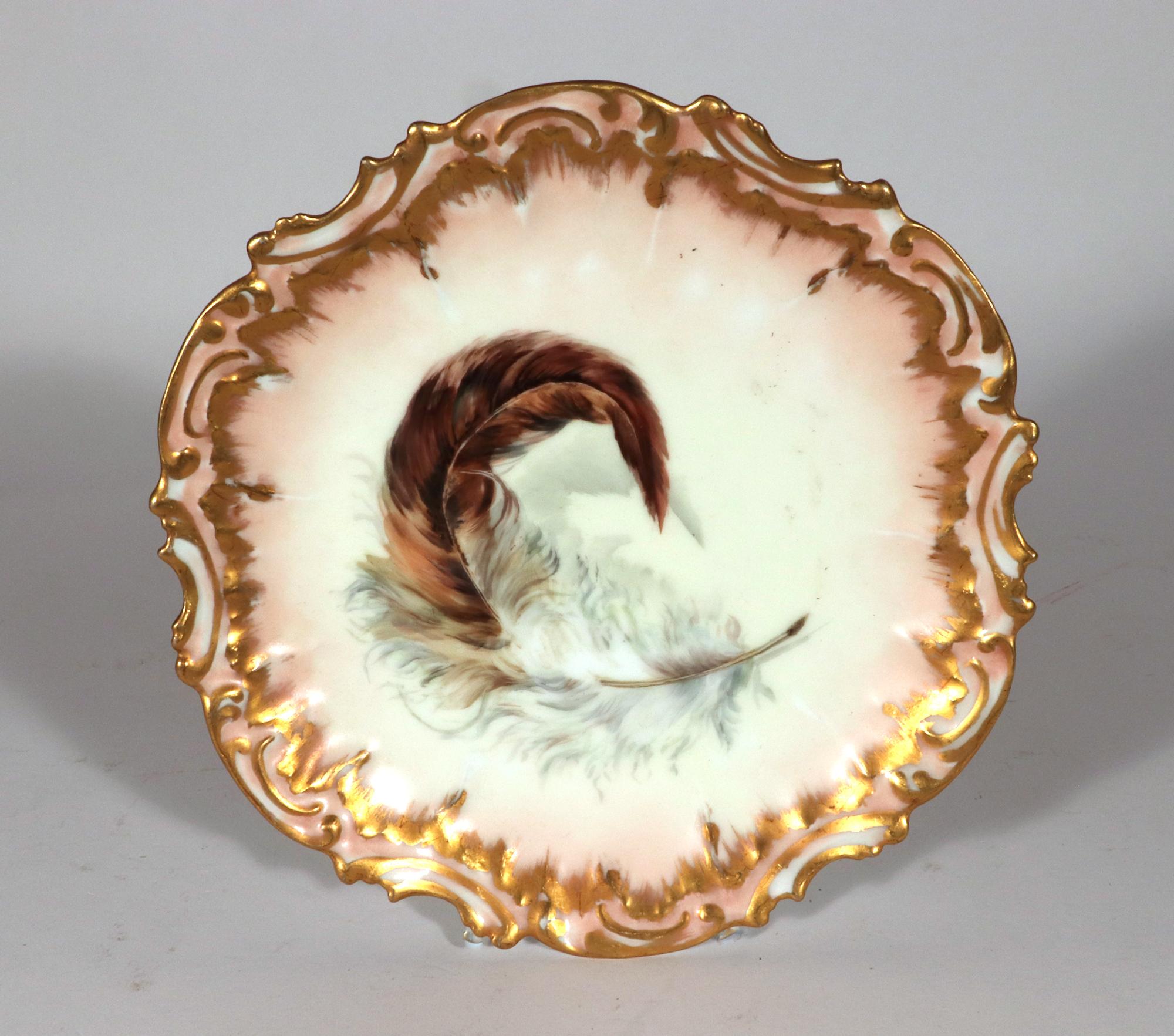 Limoges Porcelain Dessert Plates decorated with Feathers, Set of Ten 6