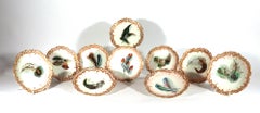 Limoges Porcelain Dessert Plates decorated with Feathers, Set of Ten