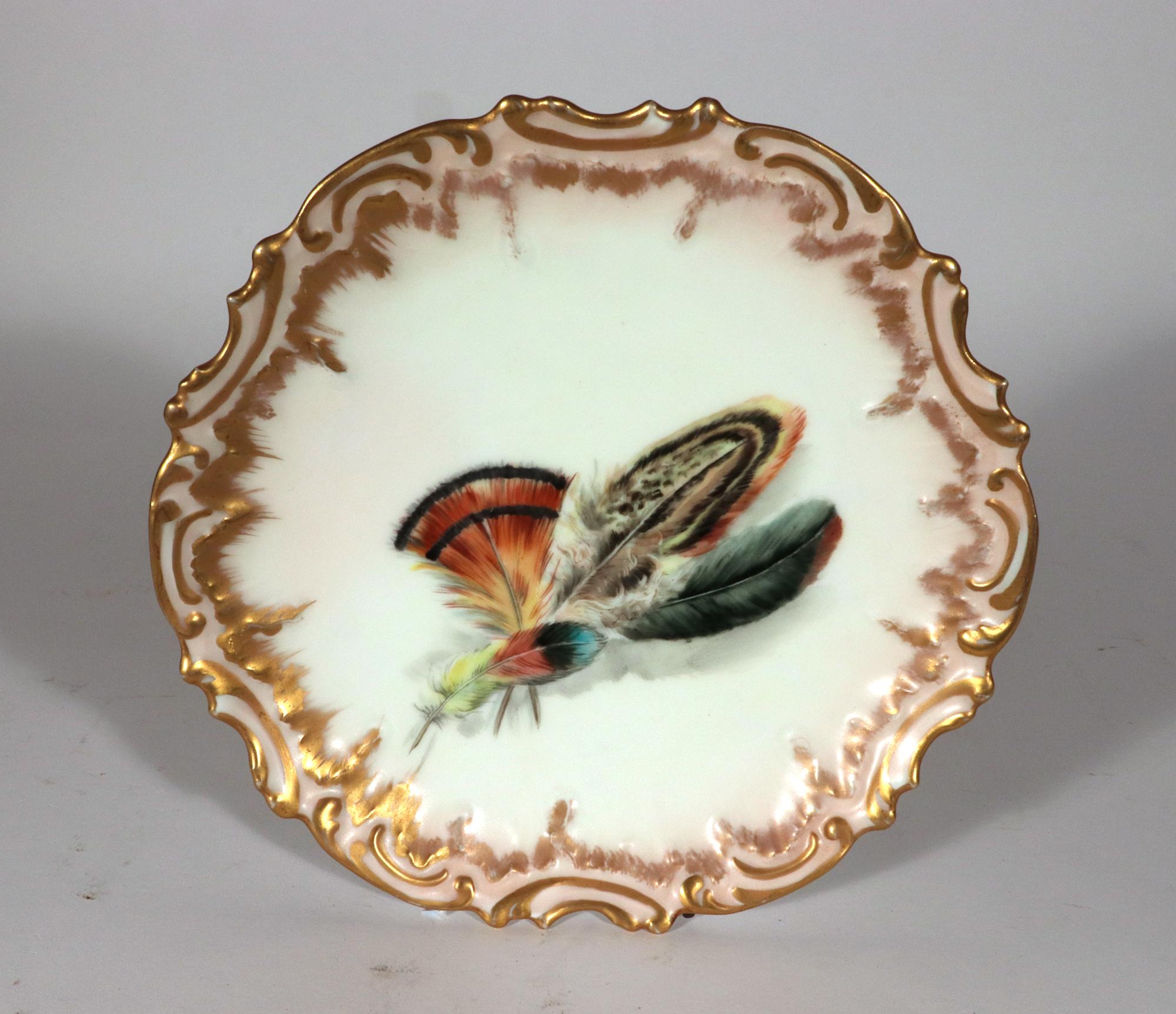 Limoges Porcelain Dessert Plates decorated with Feathers, Set of Ten 2
