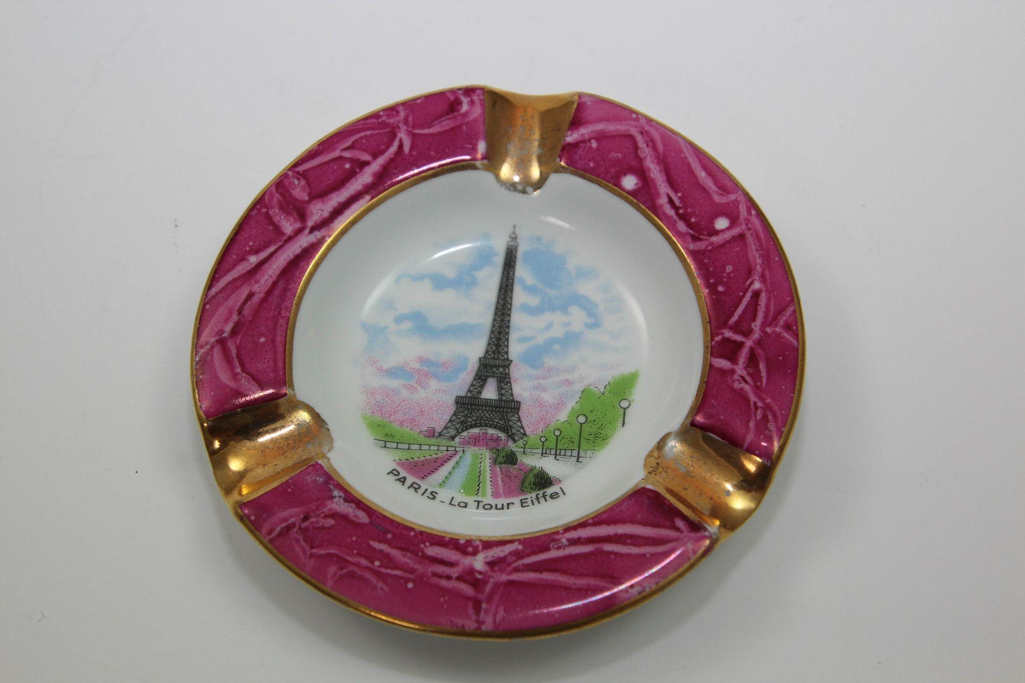 Limoges Porcelain Dish Ashtray Paris La Tour Eiffel Hand-Painted France 1960s For Sale 1