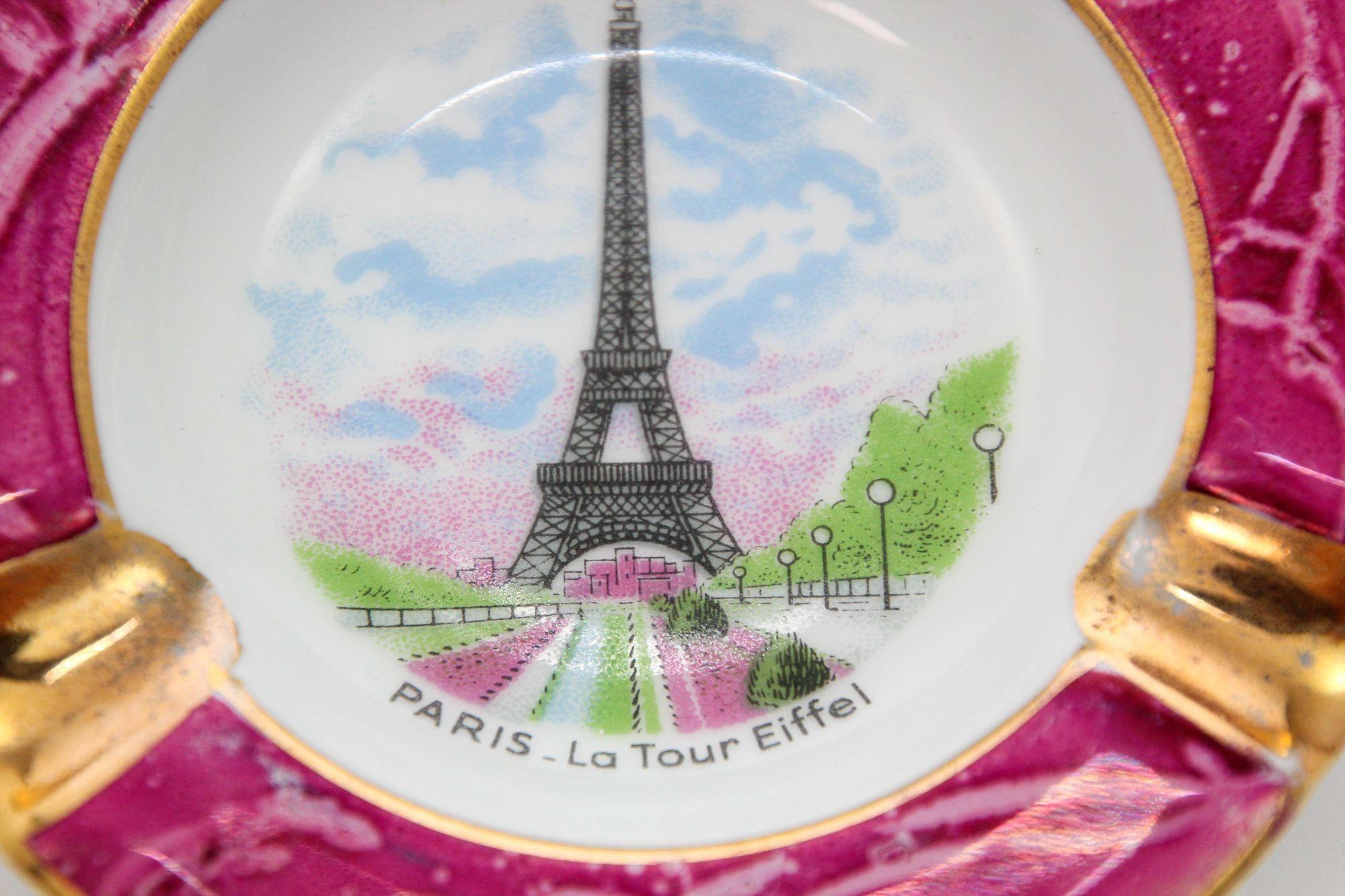 Limoges Porcelain Dish Ashtray Paris La Tour Eiffel Hand-Painted France 1960s For Sale 3