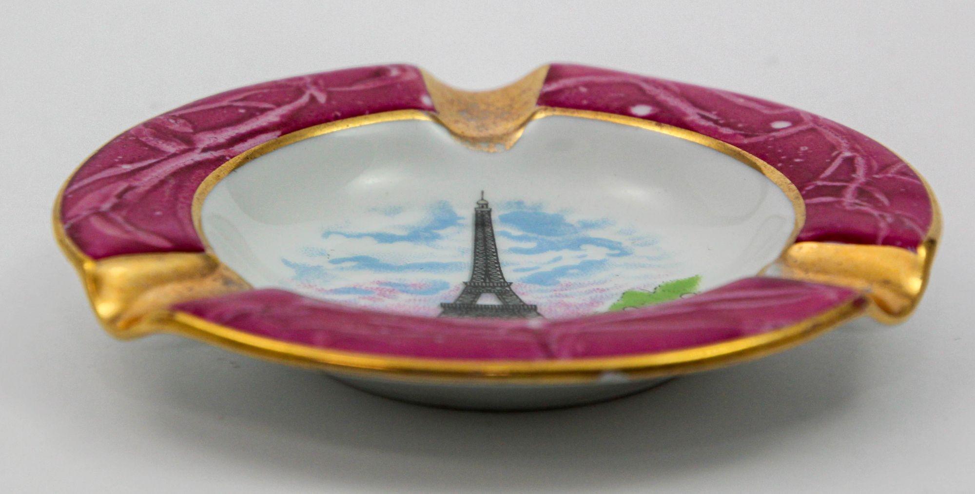Limoges Porcelain Dish Ashtray Paris La Tour Eiffel Hand-Painted France 1960s For Sale 4