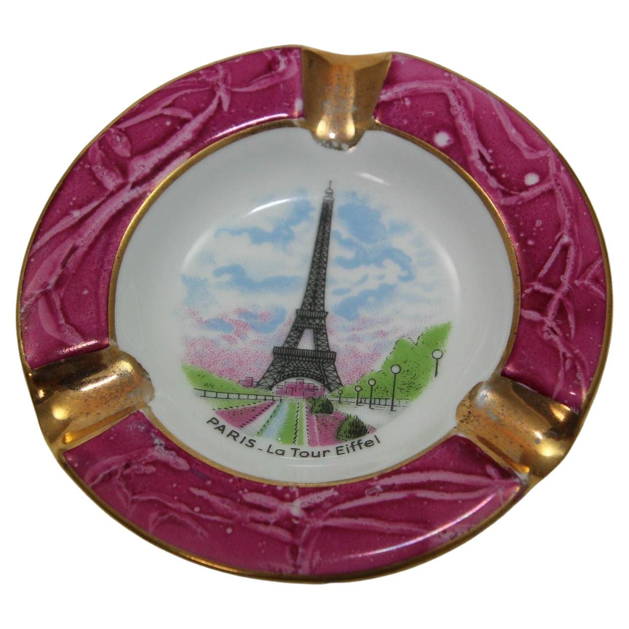 Limoges Porcelain Dish Ashtray Paris La Tour Eiffel Hand-Painted France 1960s For Sale