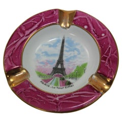 Antique Limoges Porcelain Dish Ashtray Paris La Tour Eiffel Hand-Painted France 1960s