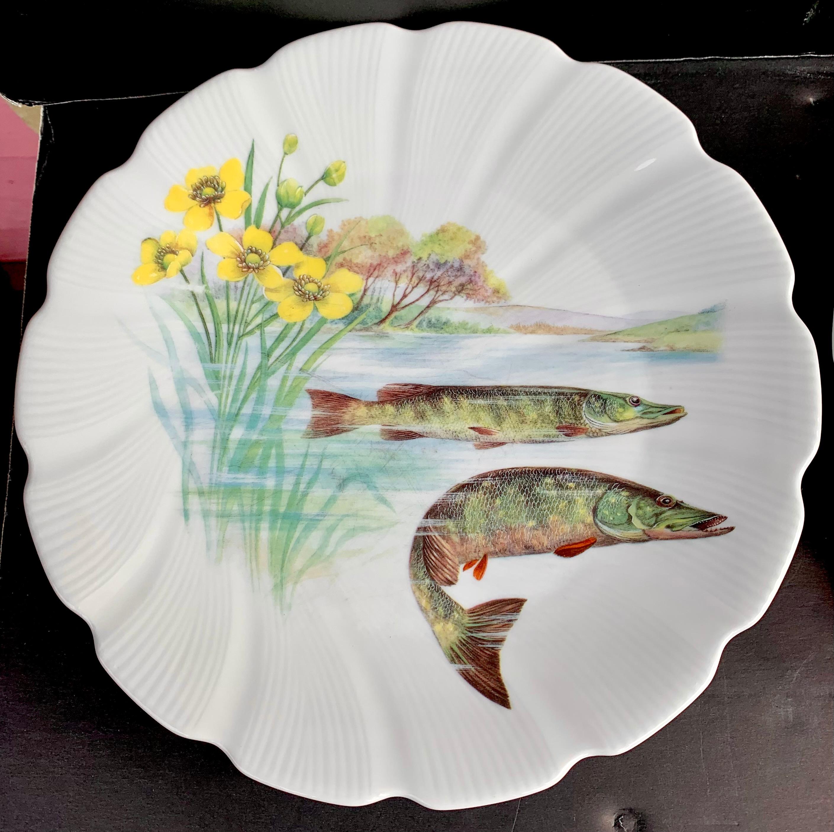 Fired Limoges Porcelain Fish Set For Sale