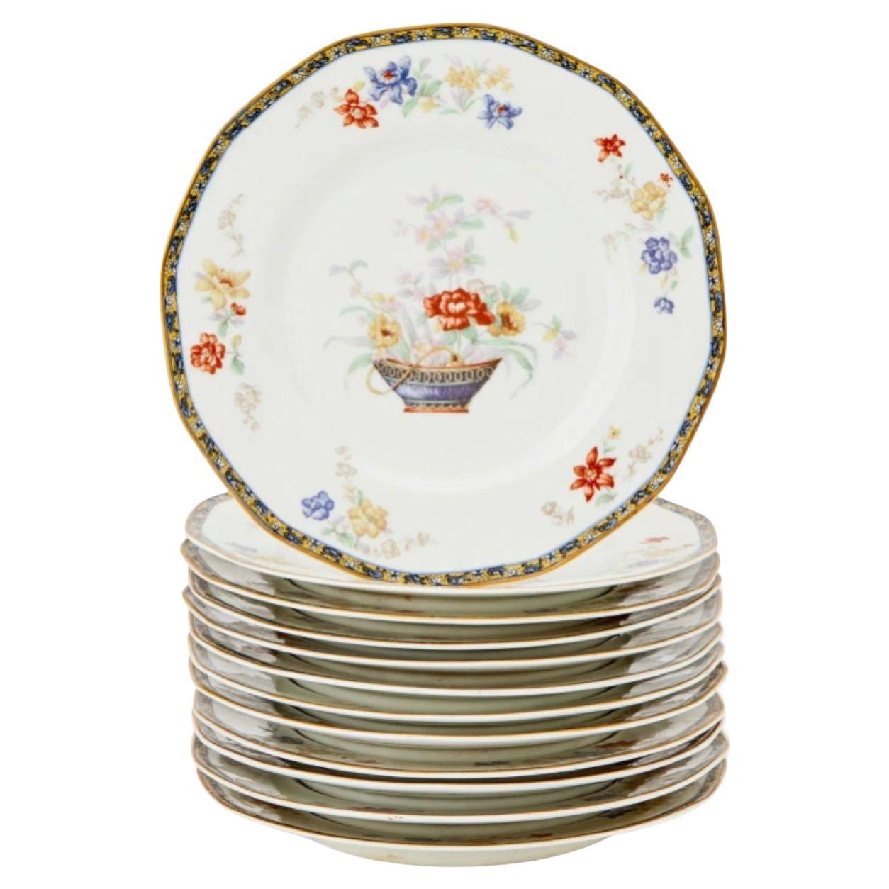 Limoges, Porcelana, Diseño Floral, Doce Platos de Cena Haviland, París, S. XX