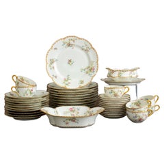 Limoges Porcelain Gilt Floral Service for 10