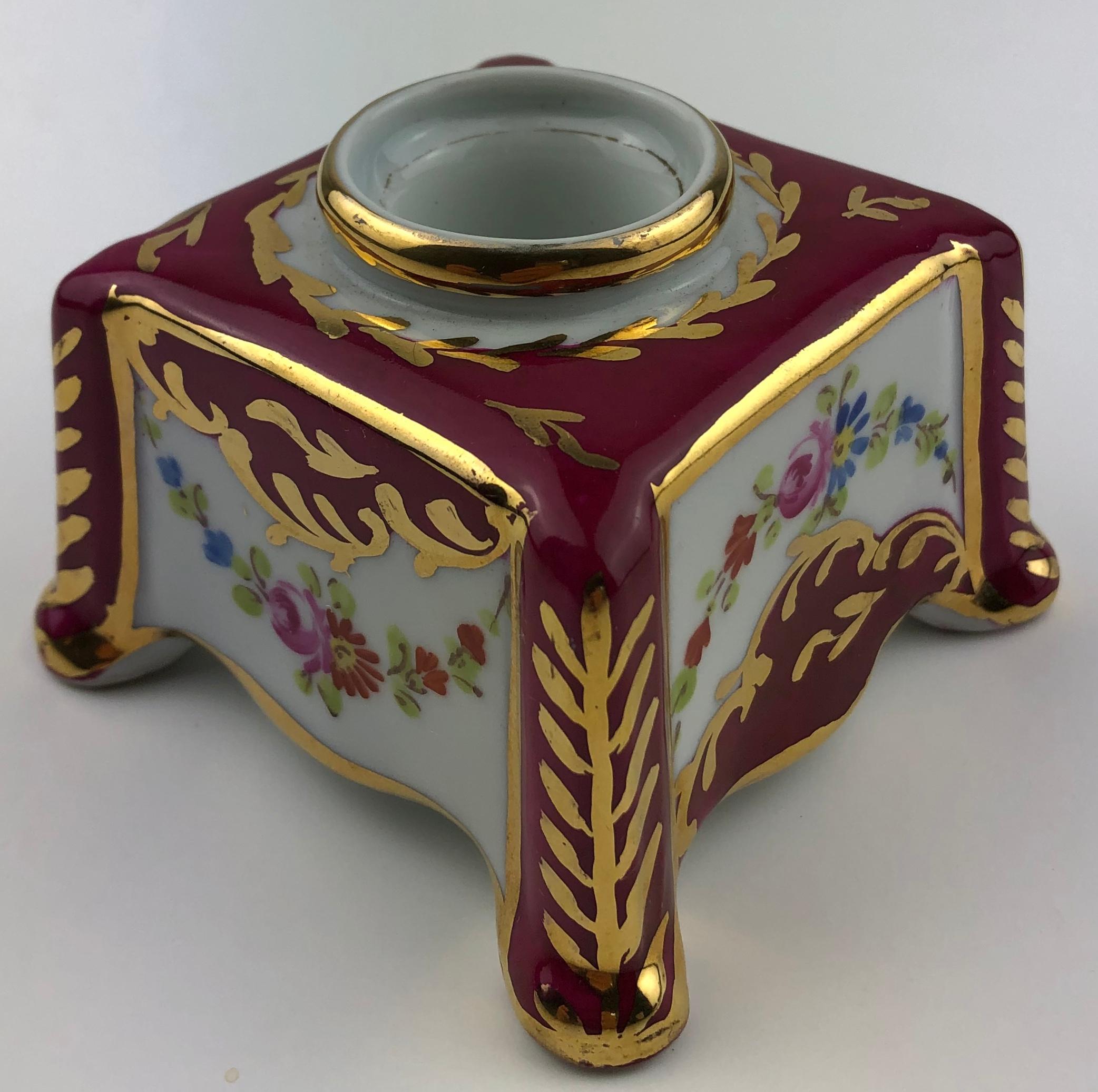 Rococo Limoges Porcelain Hand Painted Gold Trimmed Candleholder For Sale