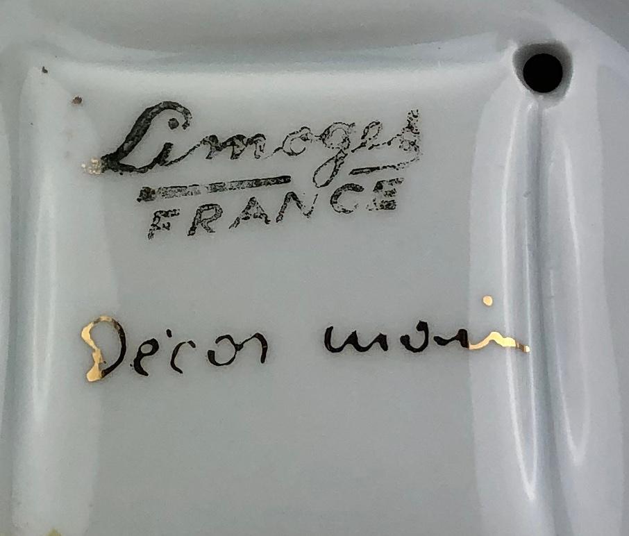 French Limoges Porcelain Hand Painted Gold Trimmed Candleholder For Sale