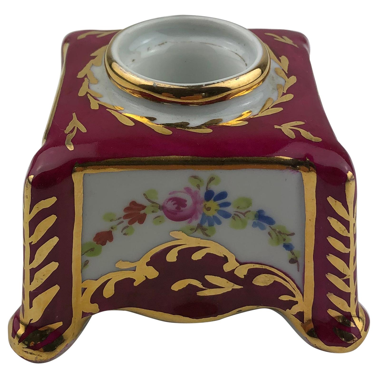 Limoges Porzellan-Kerzenhalter mit Goldbesatz, handbemalt
