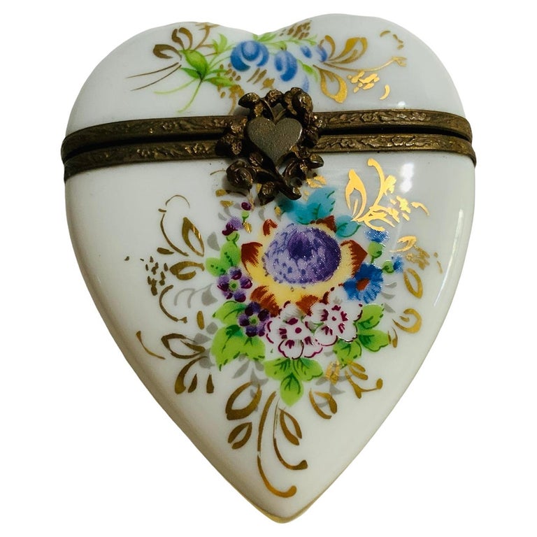 Limoges Porcelain Heart Shaped Trinket box at 1stDibs