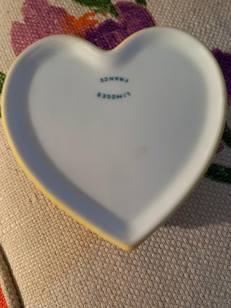 Limoges Porcelain Heart Trinket Box, Canary Yellow, French Porcelain