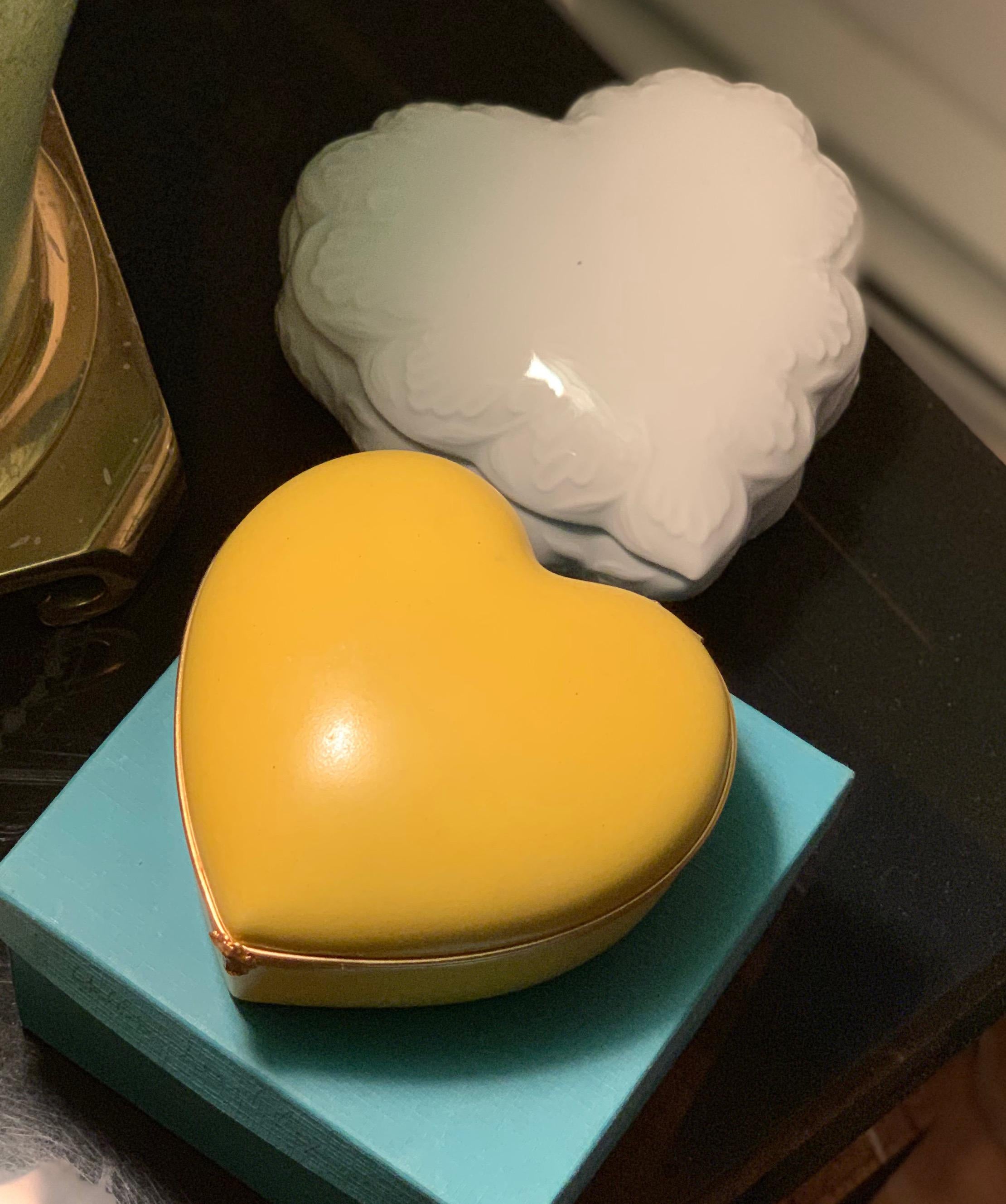 Limoges Porcelain Heart Trinket Box, Canary Yellow, French Porcelain Jewelry Box 1