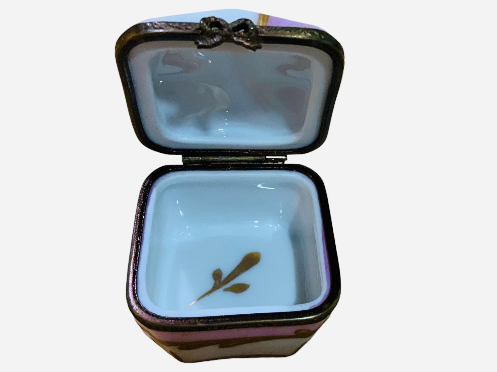 Limoges Porcelain Octagonal Trinket box For Sale 5