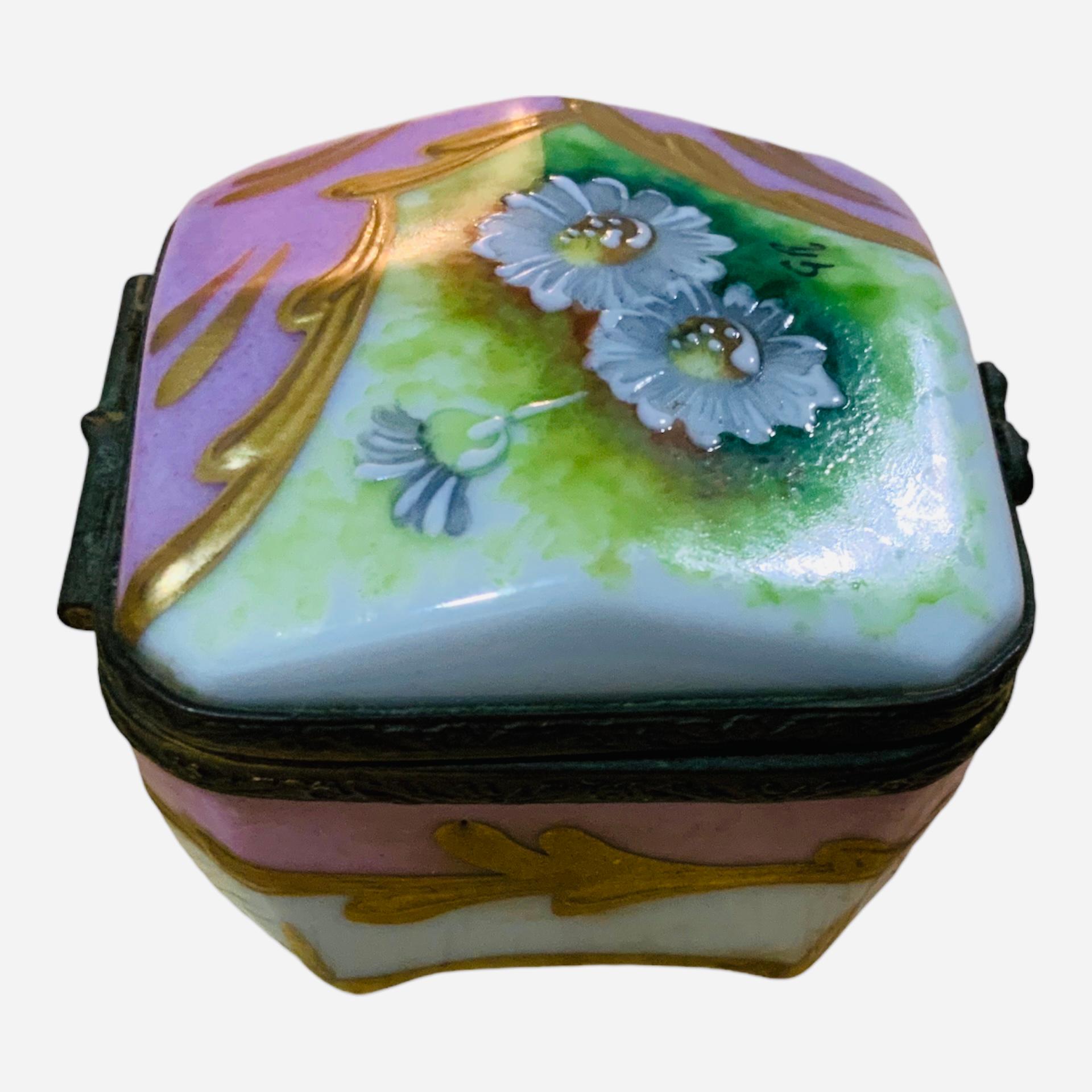 French Limoges Porcelain Octagonal Trinket box For Sale