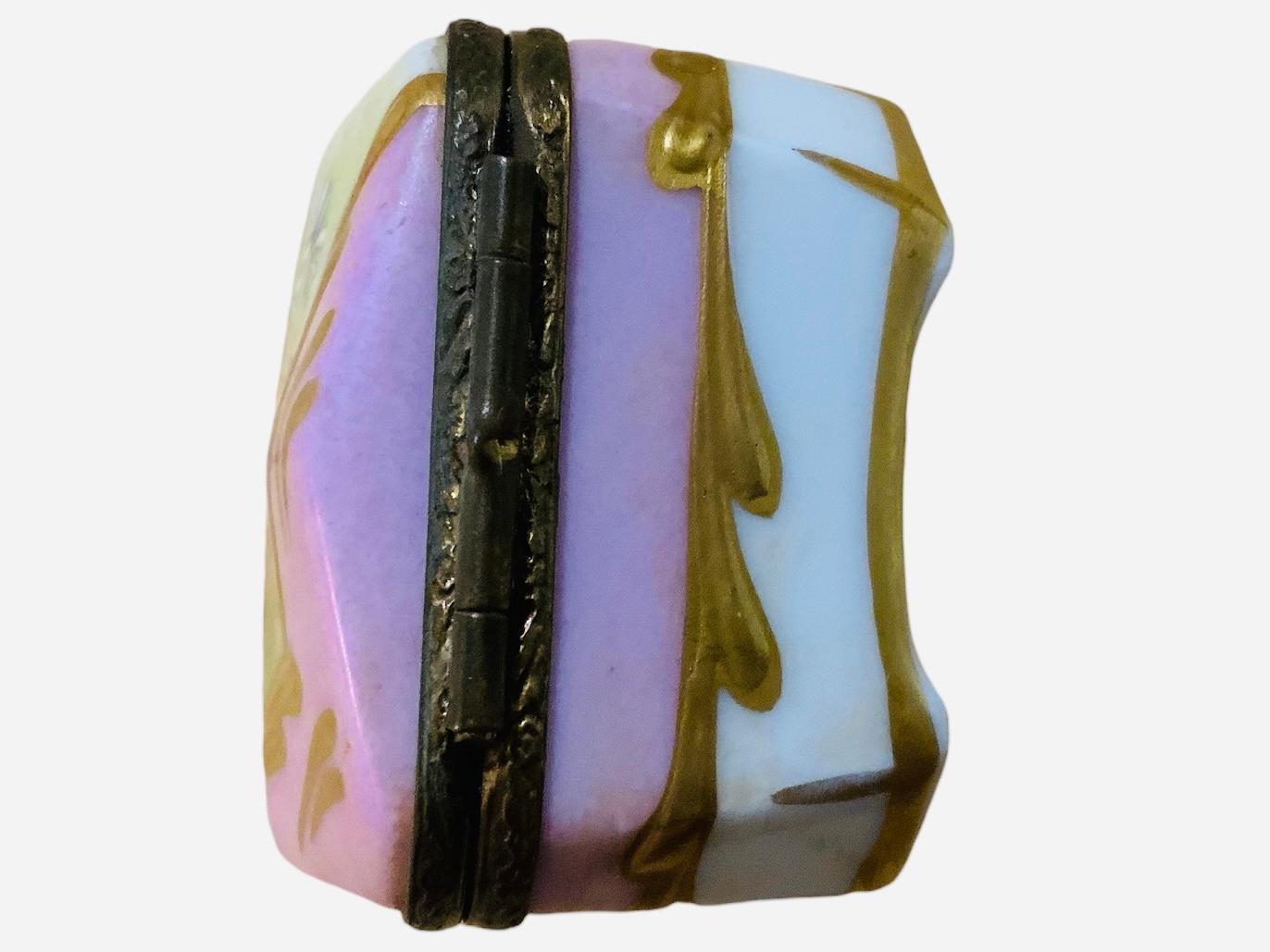 Limoges Porcelain Octagonal Trinket box For Sale 2