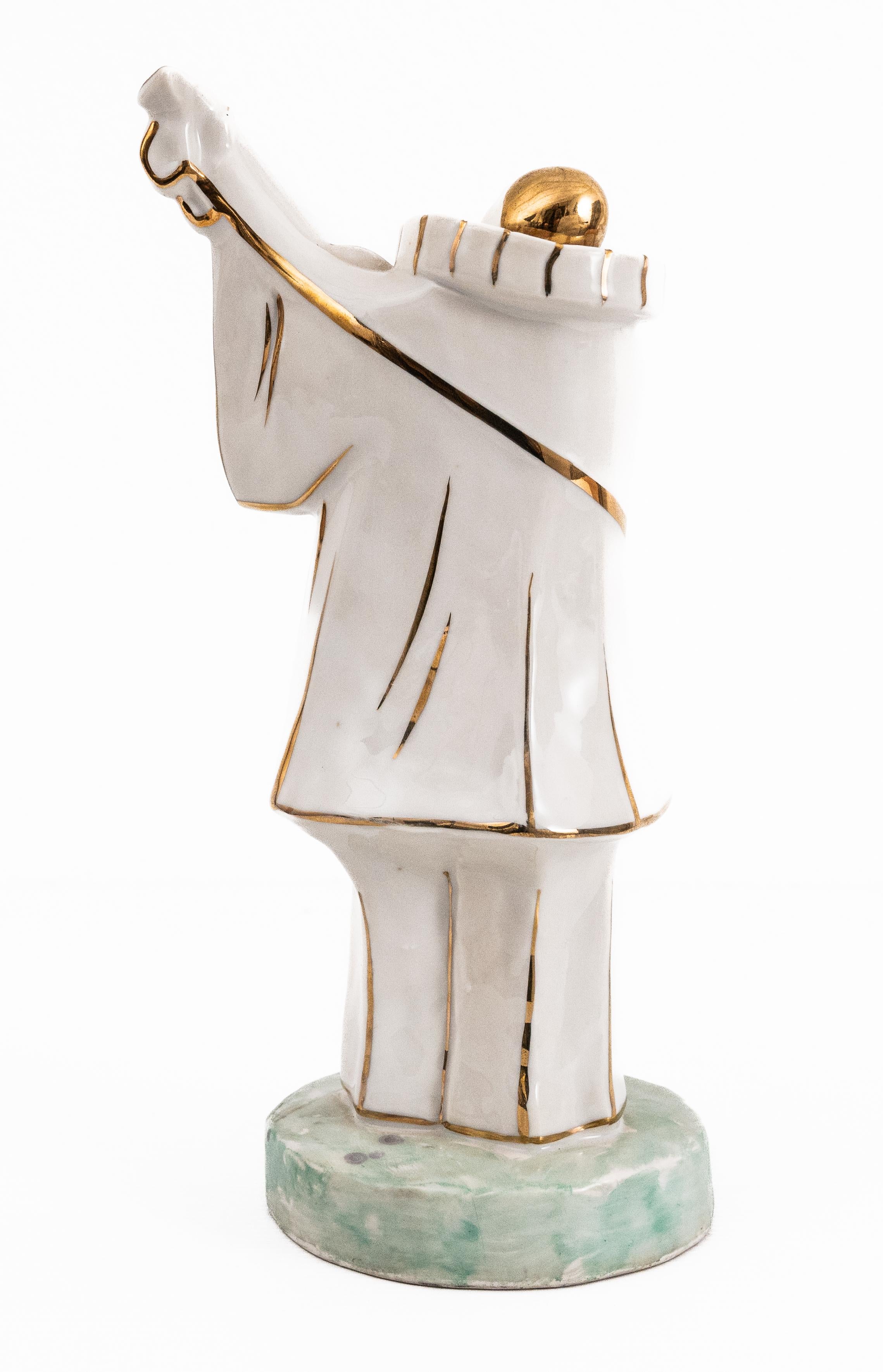 Limoges Porcelain Pierrot Musician in White and Gold by Edouard Marcel Sandoz For Sale 3