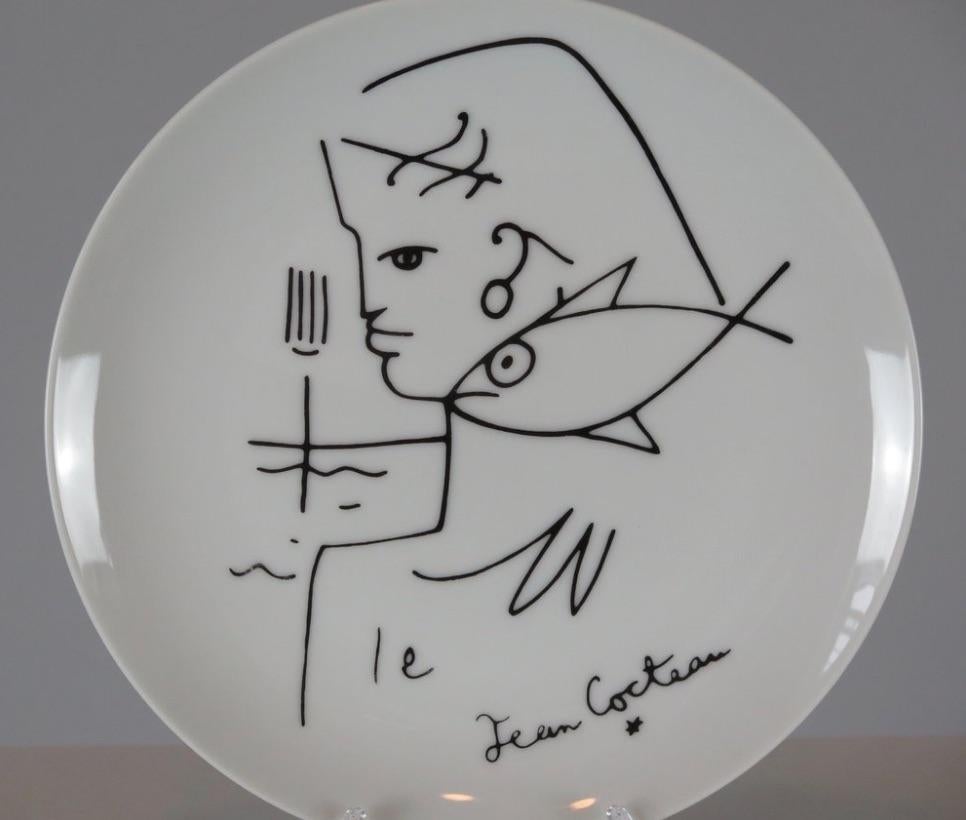 French Limoges Porcelain Plate by Jean Cocteau For Sale