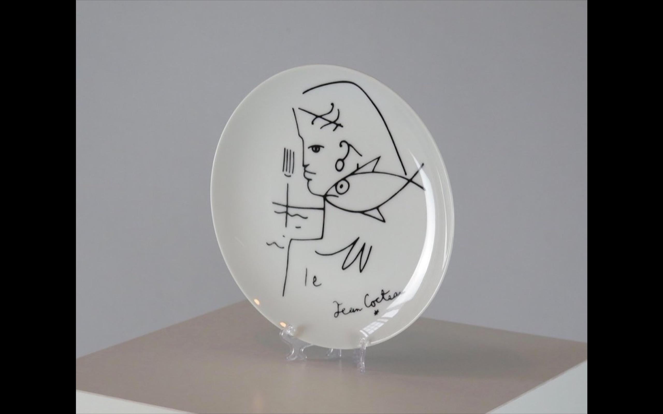 French Limoges Porcelain Plate by Jean Cocteau, France For Sale