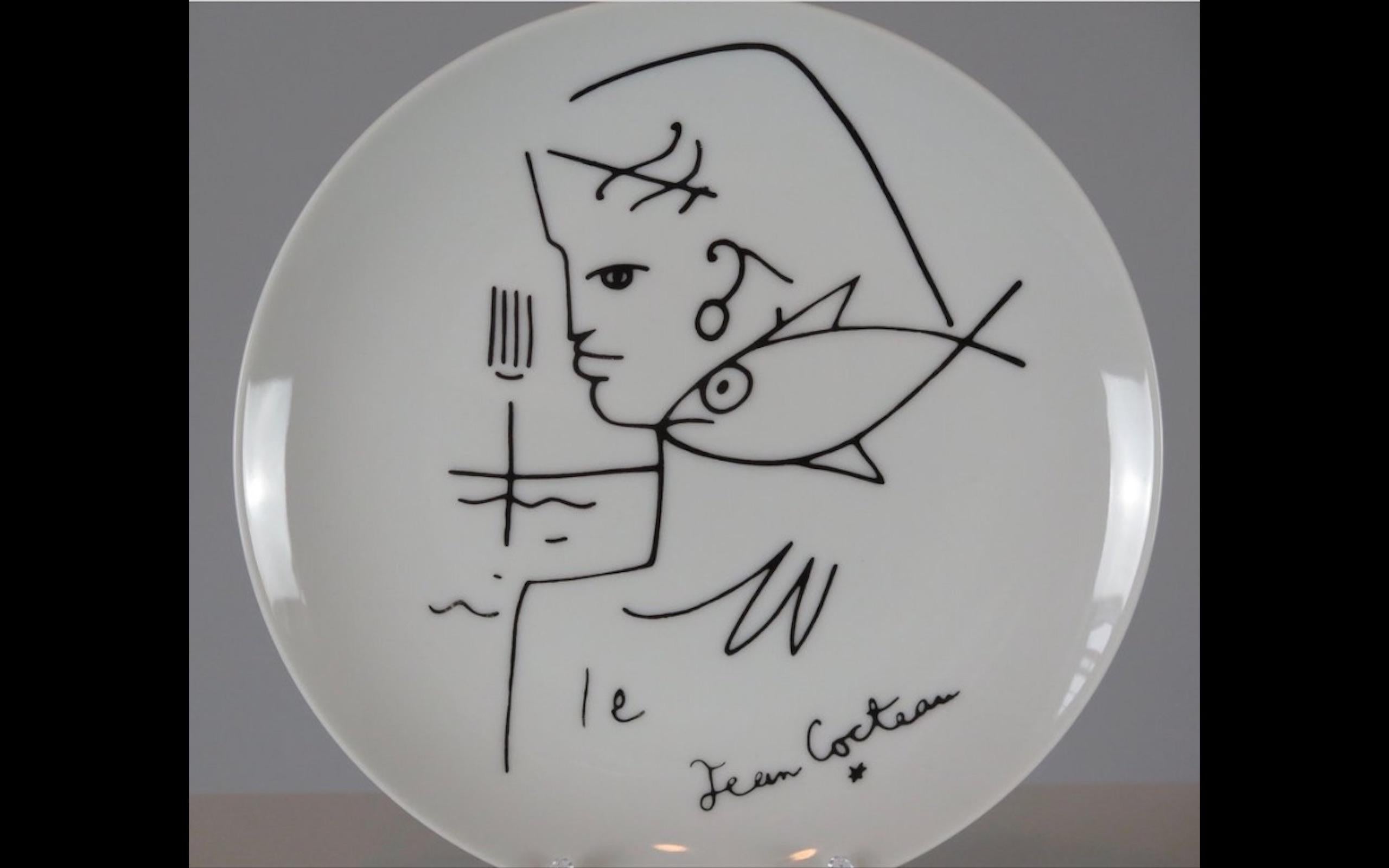 Limoges Porcelain Plate by Jean Cocteau, France In Good Condition For Sale In Pittsburgh, PA