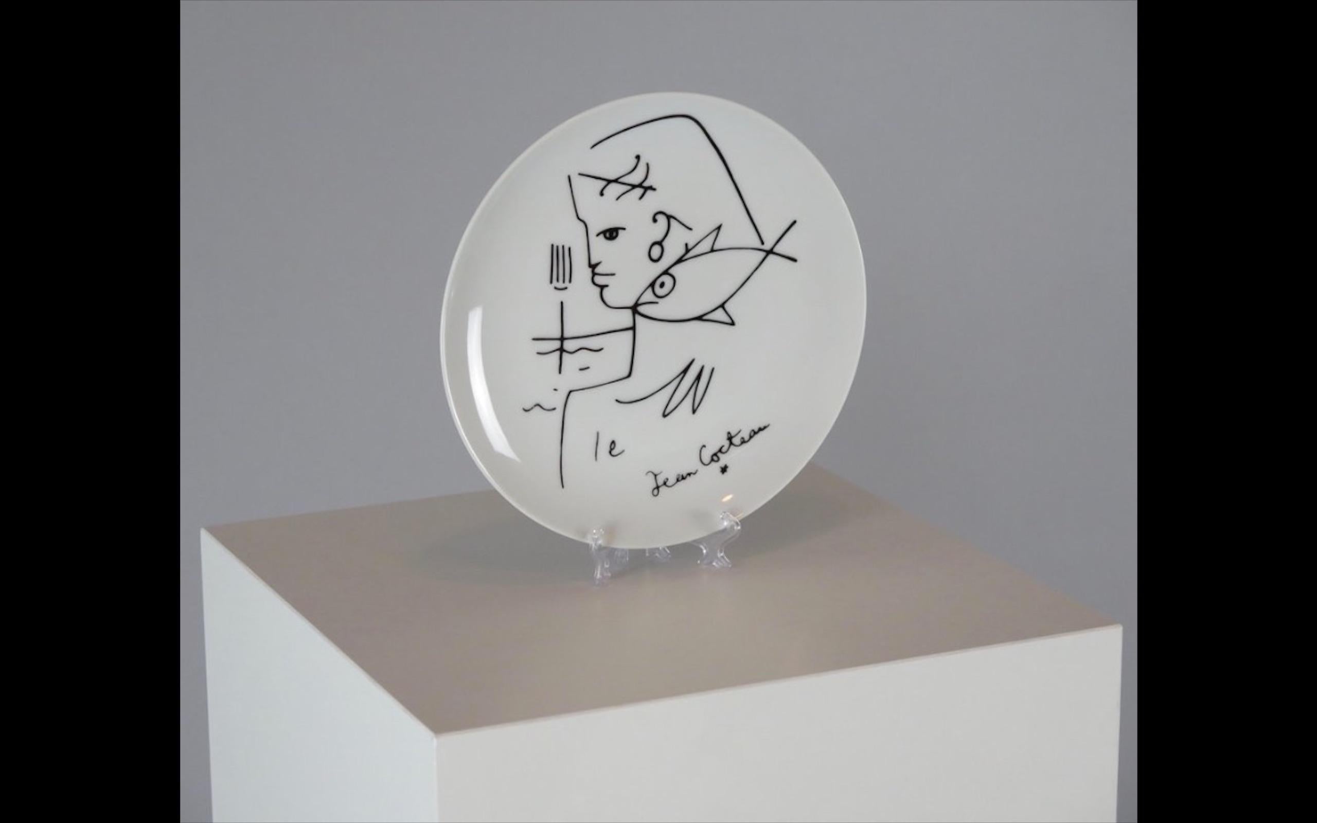 20th Century Limoges Porcelain Plate by Jean Cocteau, France For Sale