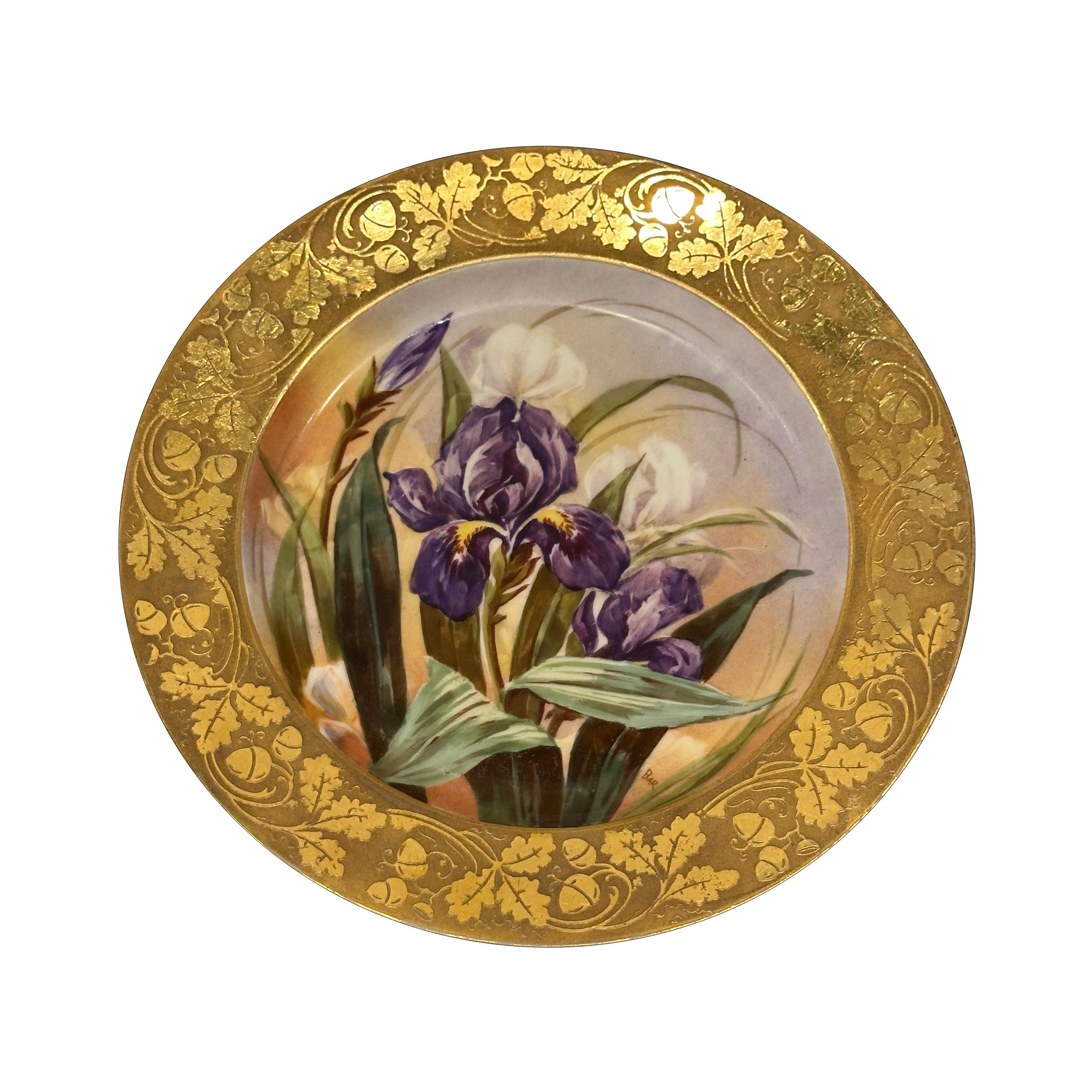 A magnificent antique Limoges porcelain plate, crafted by the renowned Paroutaud Frères (B & P), active between 1903 and 1912. This exquisite piece showcases the refined artistry of hand-painted French porcelain from the Belle Époque.

At the