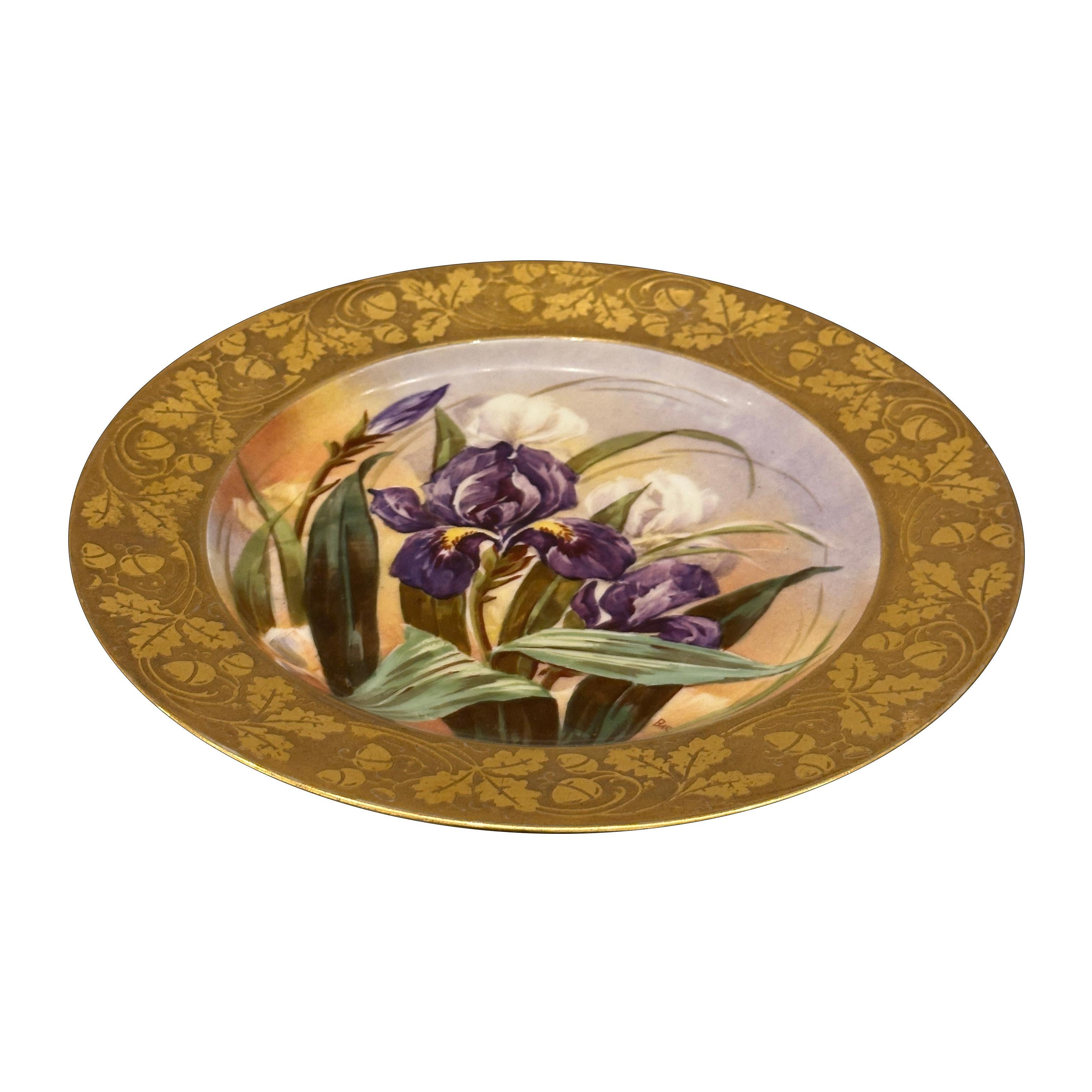 Hand-Painted Limoges porcelain plate hand-painted flowers circa 1903–1912 For Sale