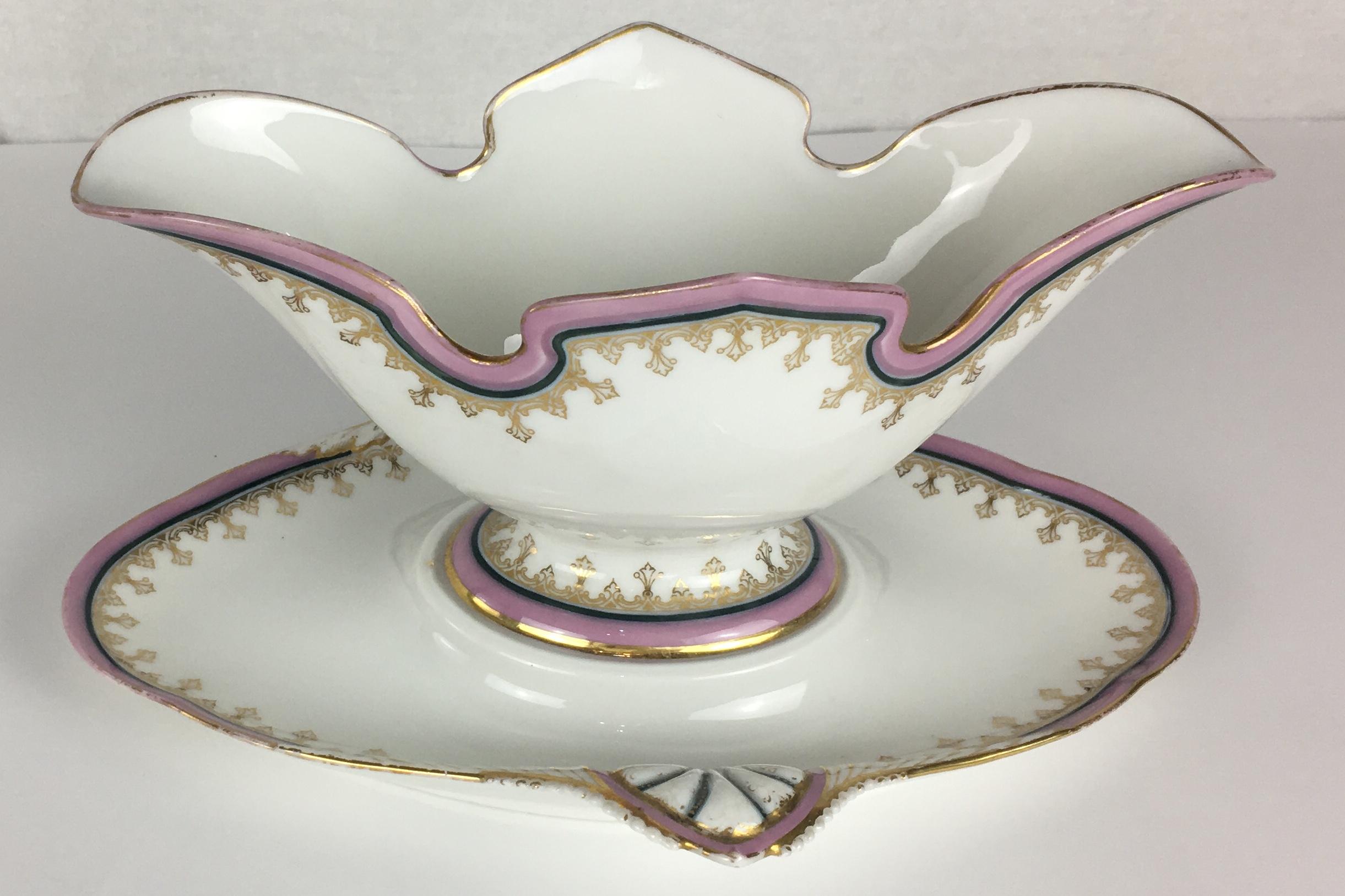 Art Deco Set of 6 Limoges Porcelain Serving Dishes, Platters, Bowl and Gravy Boats Set