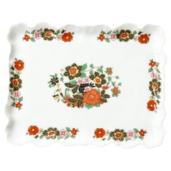 Antique Limoges Porcelain Serving Tray With Exquisite Natural Motif & Scalloped Edges