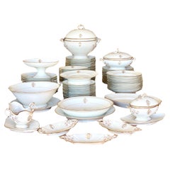 19th Century Dinner Service for 12 in Fine Limoges Porcelain with Gilded Rim