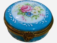 Limoges Porcelain Sky Blue Round Trinket box