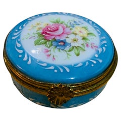 Limoges Porcelain Sky Blue Round Trinket box