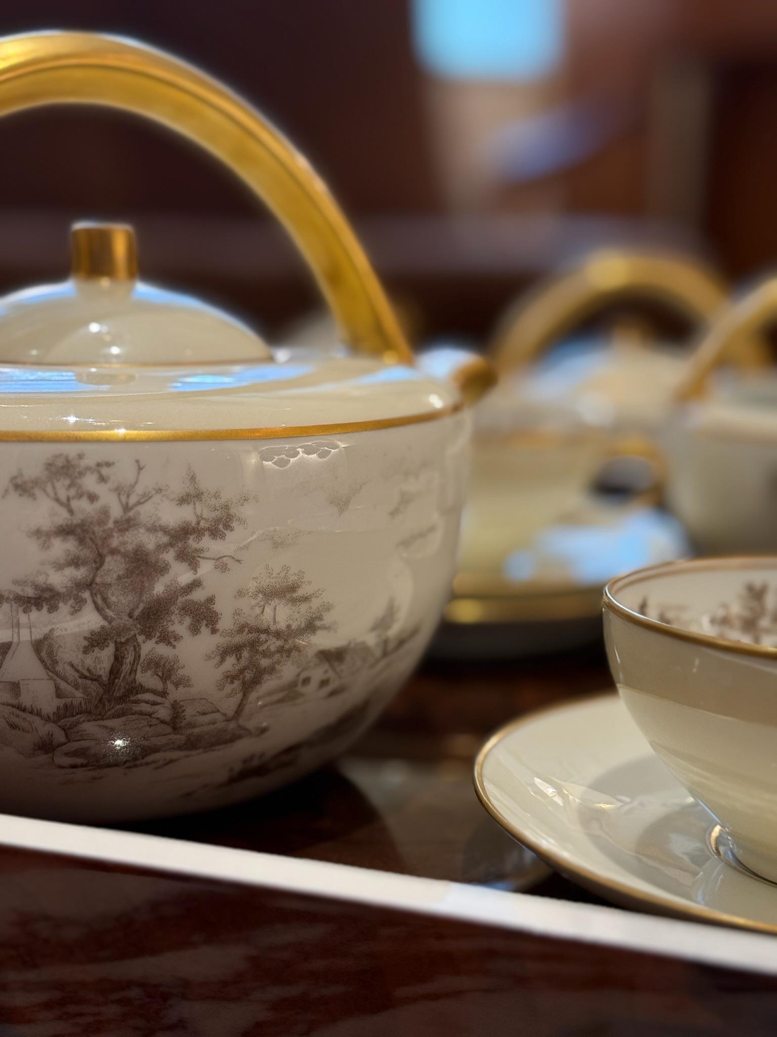 French Limoges Porcelain Tea Set with Landscape Scenes, circa 1950 For Sale