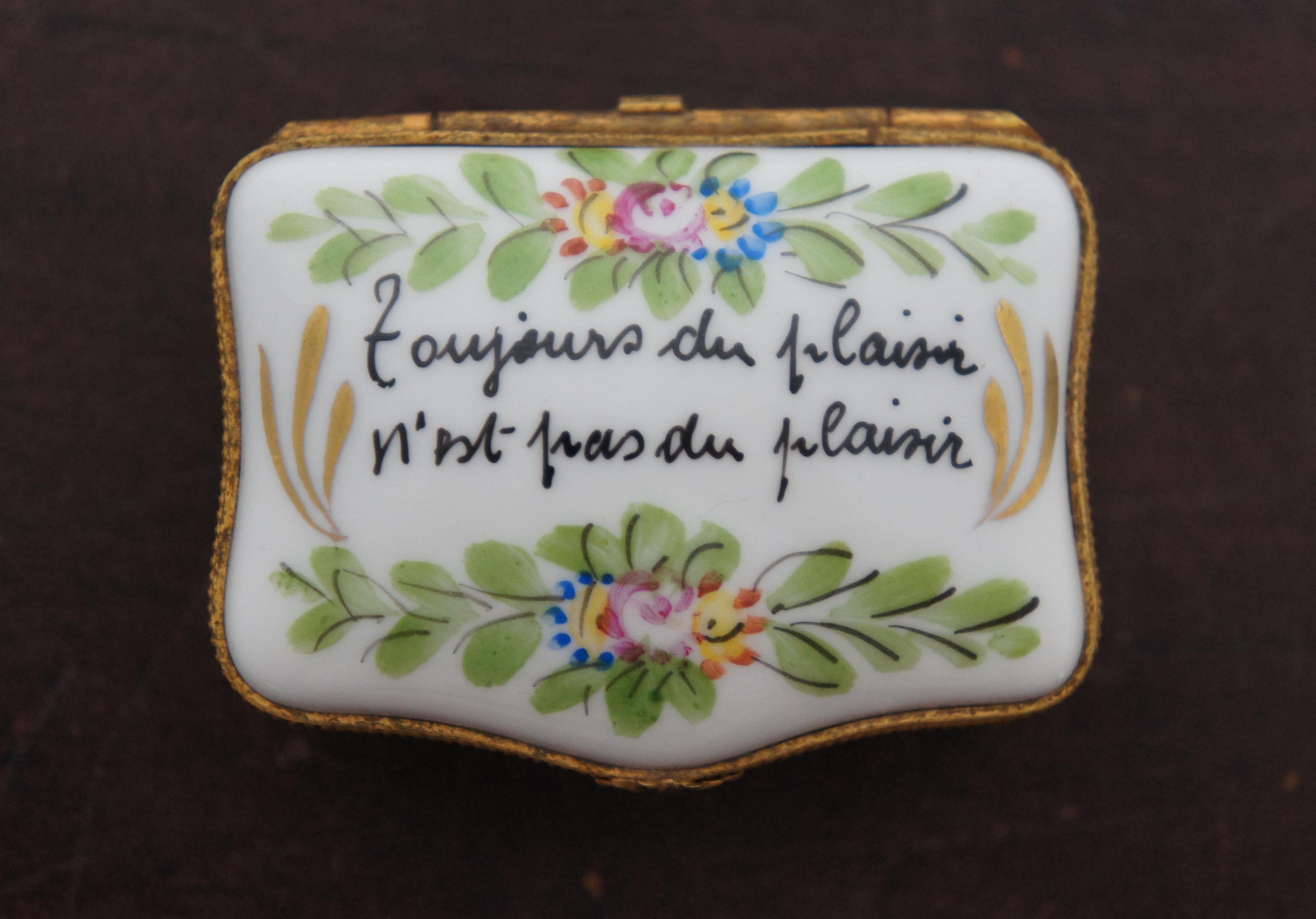 Limoges Porcelain Trinket Box Toujour du Plaisir Pleasure Always Floral 6