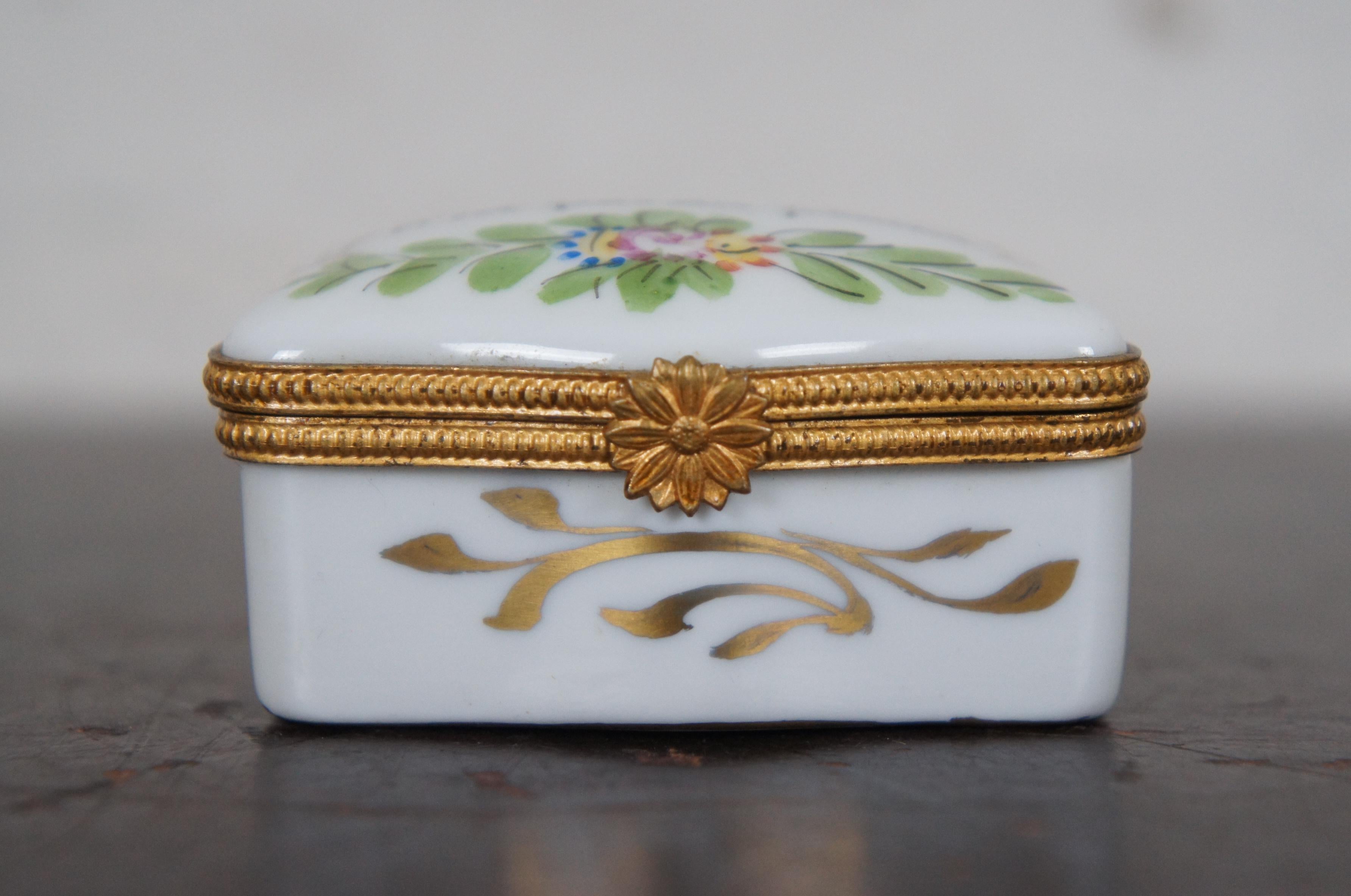 20th Century Limoges Porcelain Trinket Box Toujour du Plaisir Pleasure Always Floral