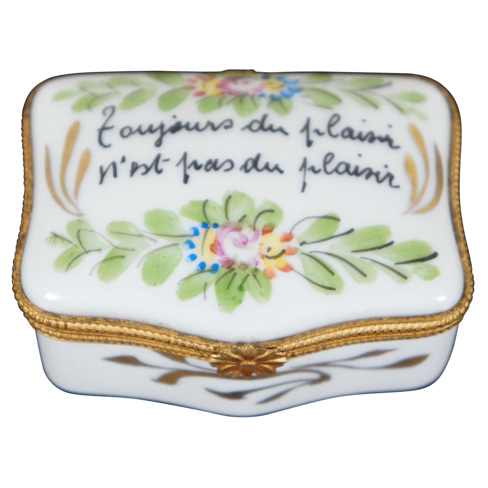 Limoges Porcelain Trinket Box Toujour du Plaisir Pleasure Always Floral