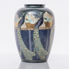 Limoges Porcelain Vase Signed Peacock Decorated French Porcelain Vase