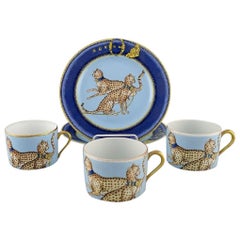 Limoges / Porcelaine de Paris, Three Coffee Cups and Two Plates in Porcelain