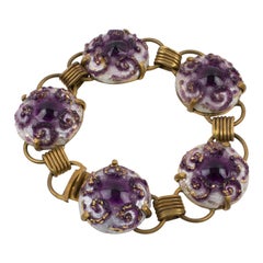 Limoges Purple Enamel and Pate de Verre Link Bracelet