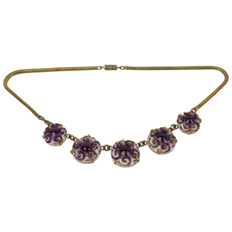 Limoges Purple Enamel and Pate de Verre Link Choker Necklace For Sale at  1stDibs