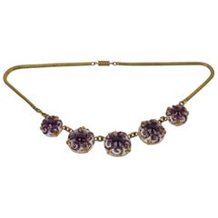 Limoges Purple Enamel and Pate de Verre Link Choker Necklace