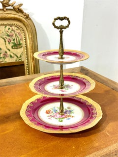 Limoges Ribes Porcelain Three-Tier Centerpiece, Gilt & Flora Decor