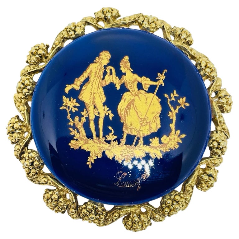 LIMOGES signiert Vintage Gold Ton handbemalt Französisch Porzellan Designer Brosche im Angebot bei 1stDibs Deutschland