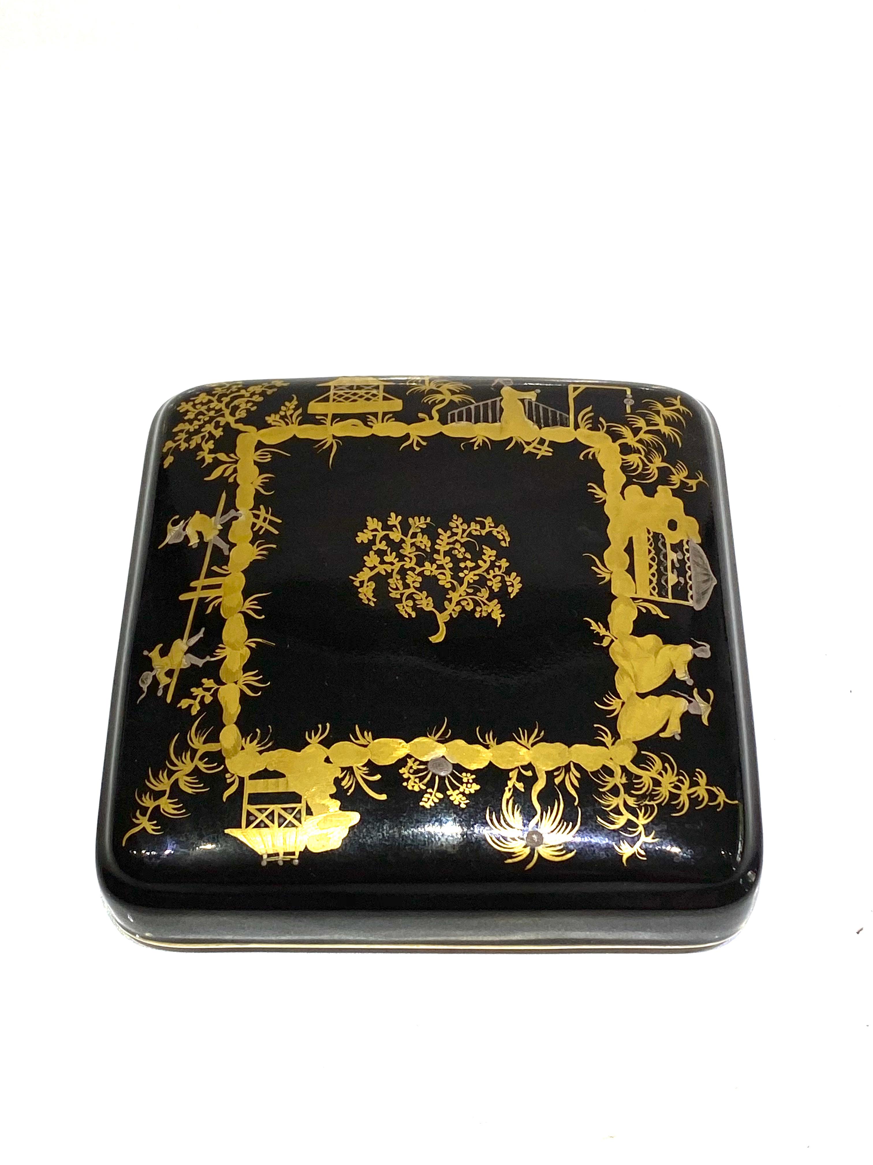 Black Limoges TIFFANY & Co French Chinoise Hand Painted Decorative Box