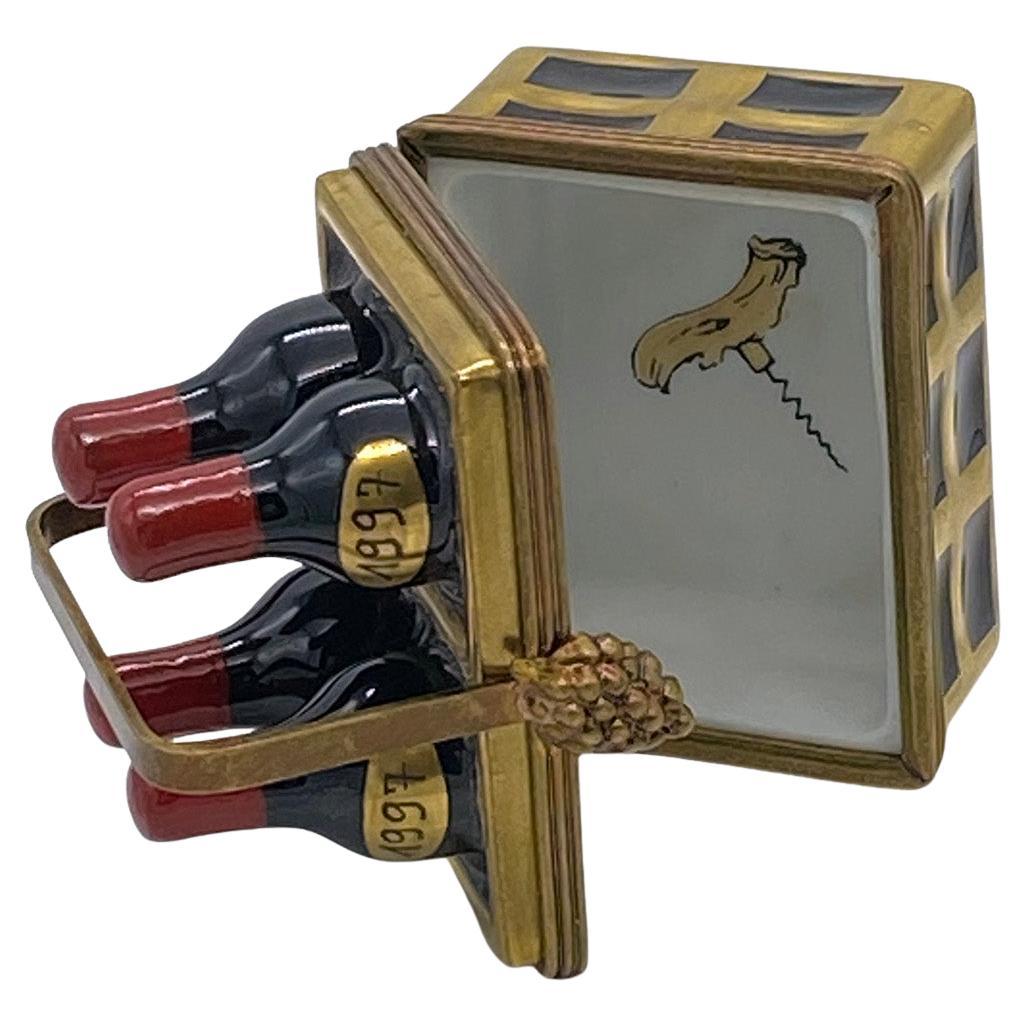 Limoges Trinket Box, Wine Bottles in Crate In Good Condition In Atlanta, GA