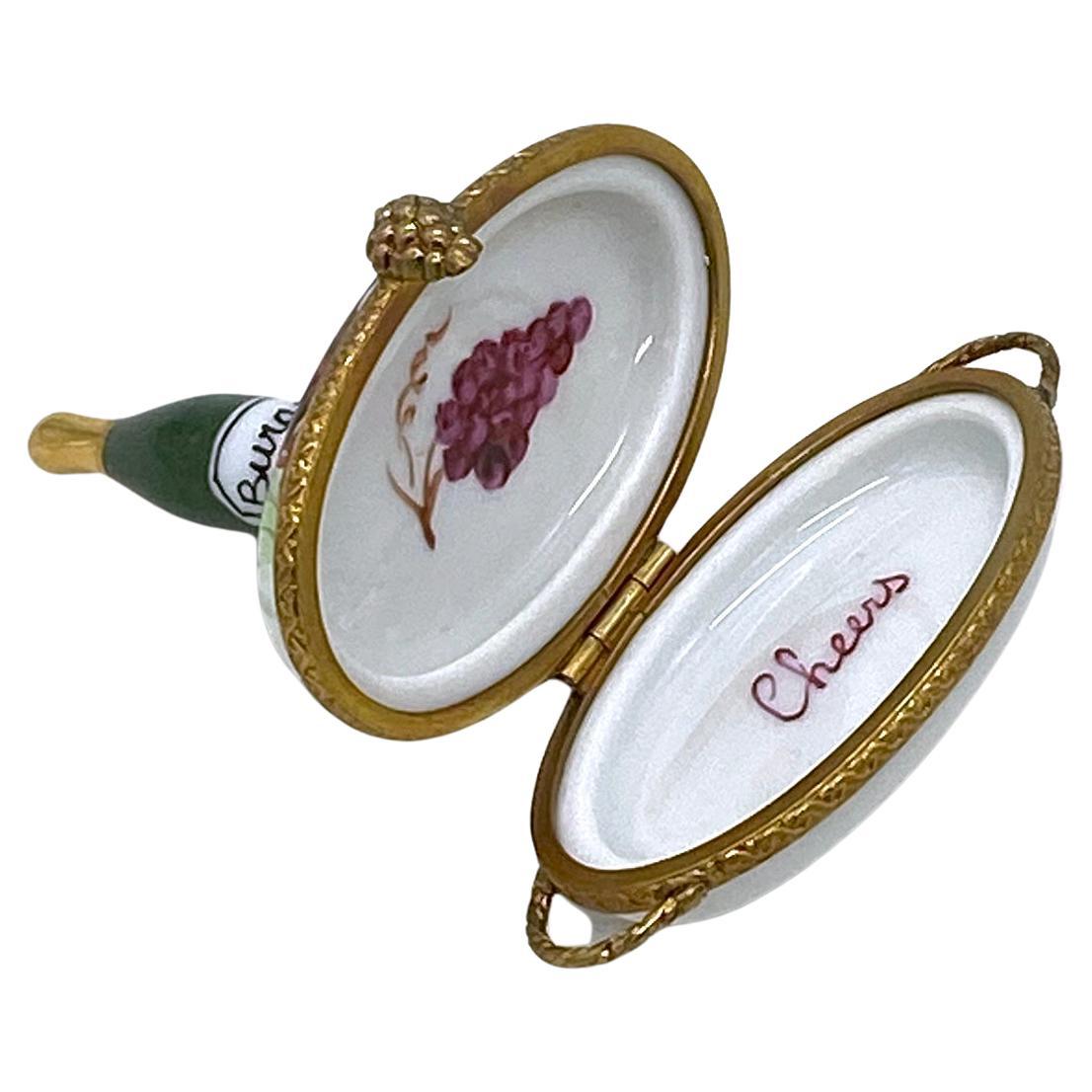 Limoges Trinket Box with Wine Bottle and Glass In Good Condition In Atlanta, GA