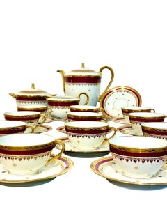 Limoges Unique Porcelain Tea Service, Burgundy & Gilt, 20th Century