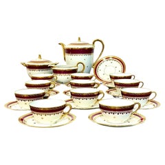 Limoges Unique Porcelain Tea Service, Burgundy & Gilt, 20th Century