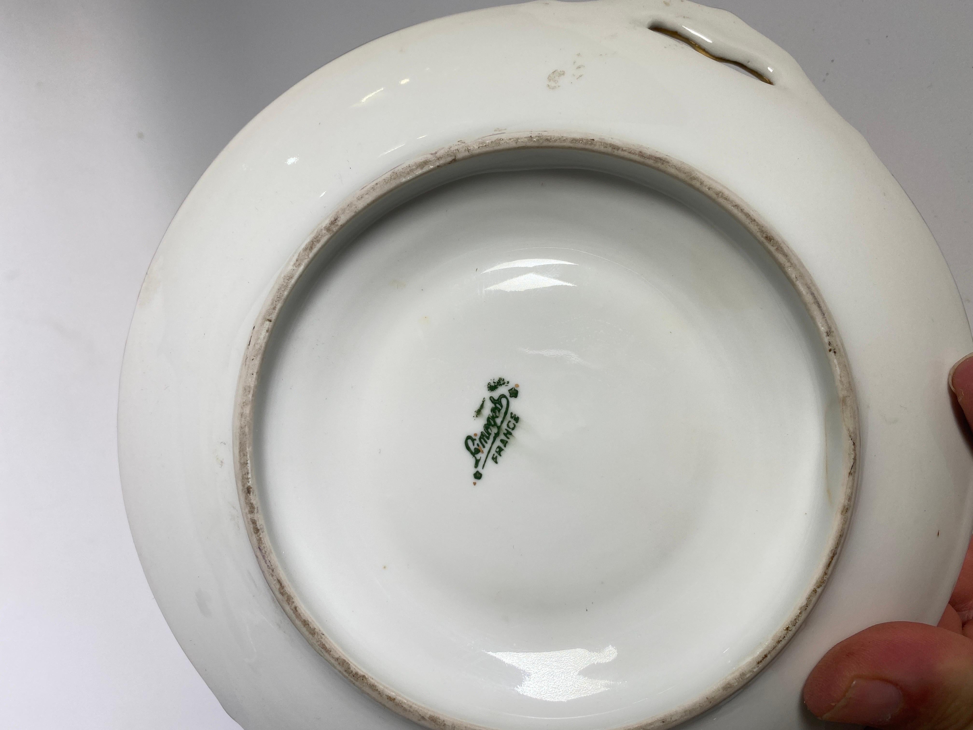 Limoges Urn or Bowl Porcelain, Green and Gold Color, Made in France, circa 1930 For Sale 1