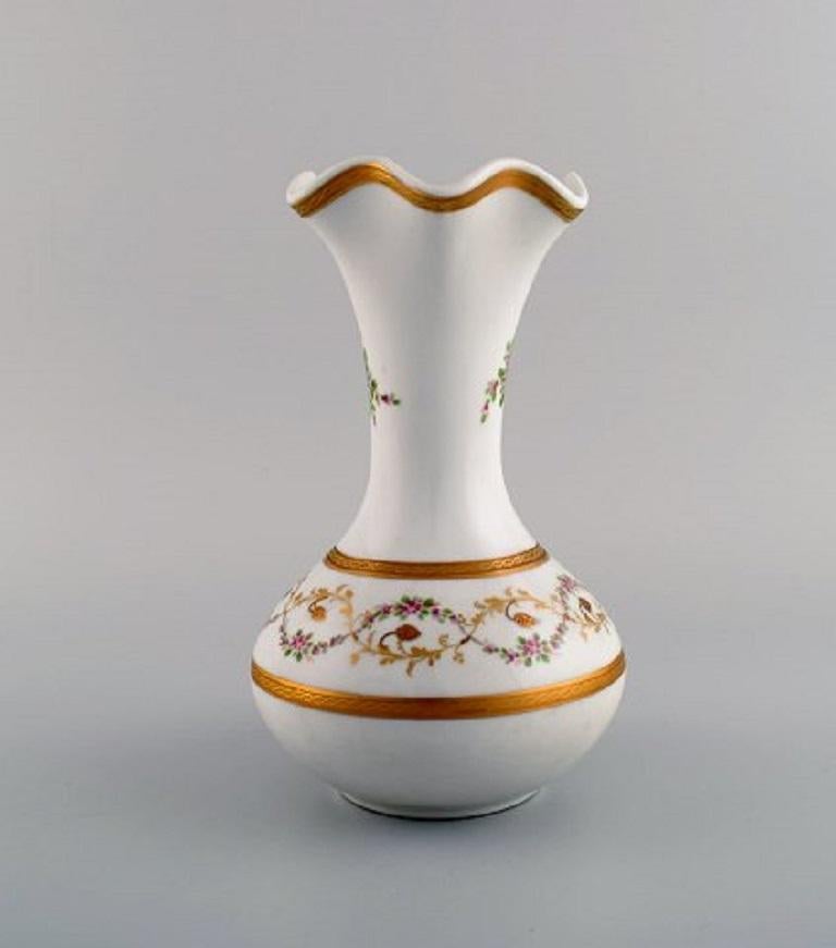 Limoges Vase in Hand Painted Porcelain with Floral and Gold Decoration,  1920s For Sale at 1stDibs